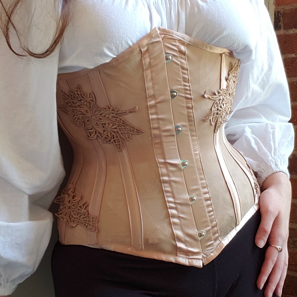 NWoT Corset Story Longline Bridal Corset with Mesh Panels and Floral Appliques